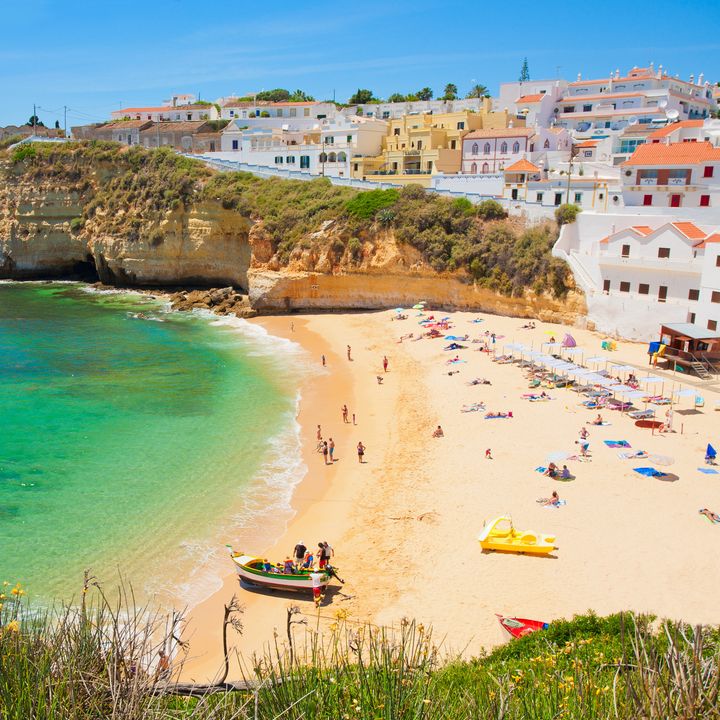 A cove beach and small village in Algarve, Portugal.