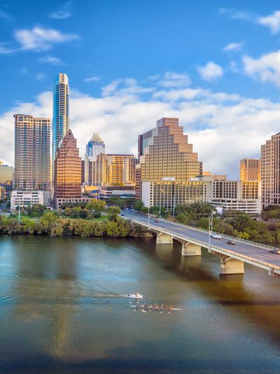 A view of the Austin, Texas, skyline as seen from the river.