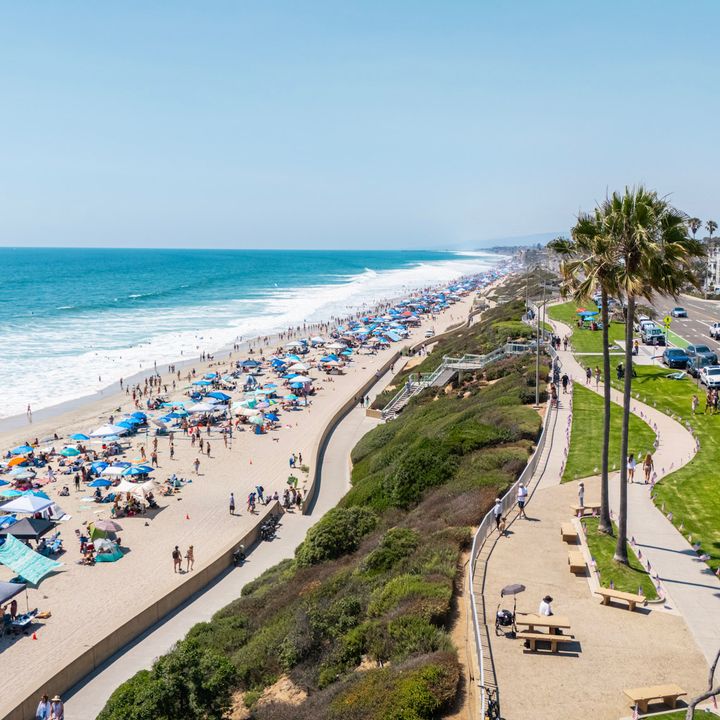 beach and promenade area of Carlsbad, California.