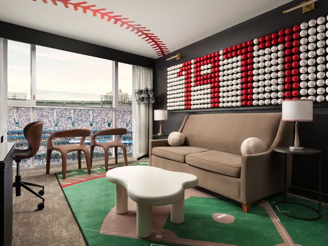 A baseball themed room at Toronto Marriott City Centre.