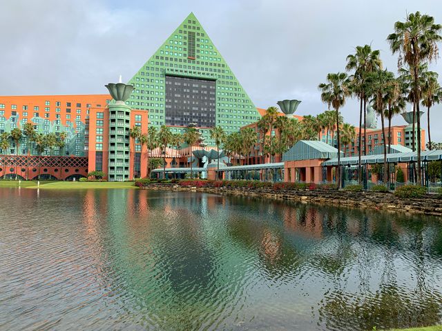The exterior of The Walt Disney World Swan and Dolphin Resort in Lake Buena Vista, Florida.
