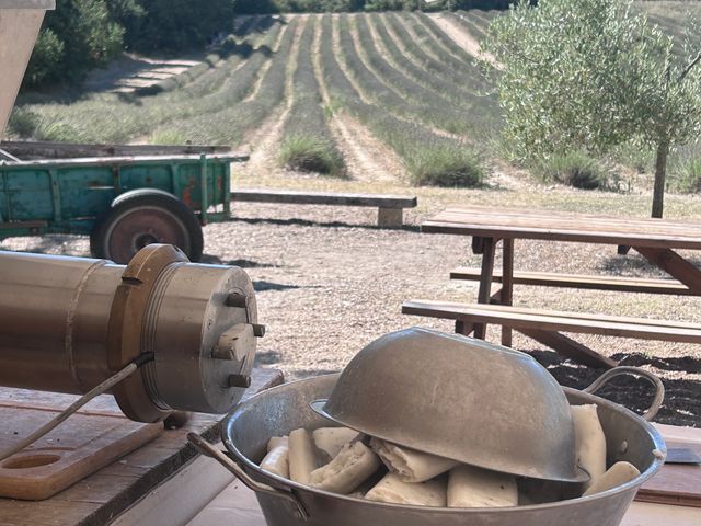Farming equipment and essentials for a soap making class at a farm in Provence.