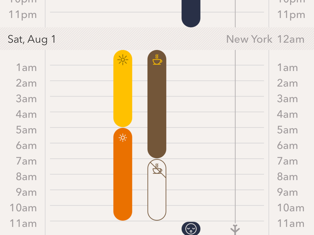 A phone open to a mobile app with a color-coded schedule.