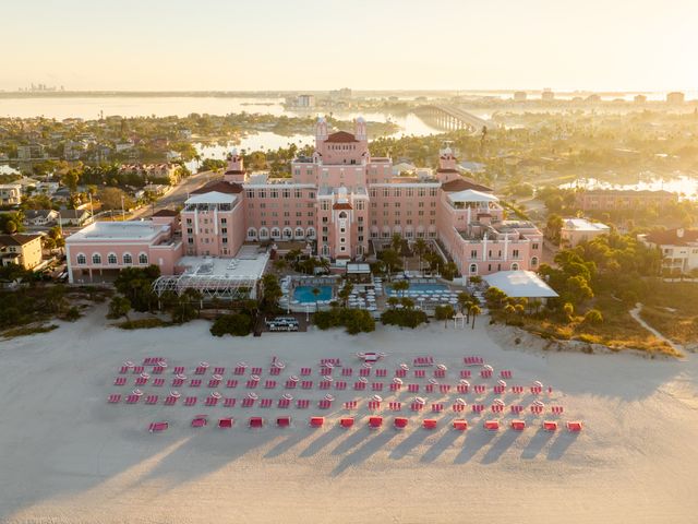 An aerial view of the beachfront Don CeSar Hotel.