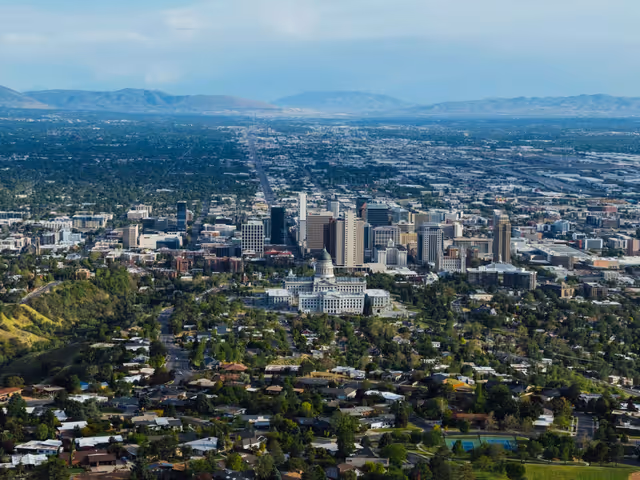 An aerial view of the Salt Lake City skyline.