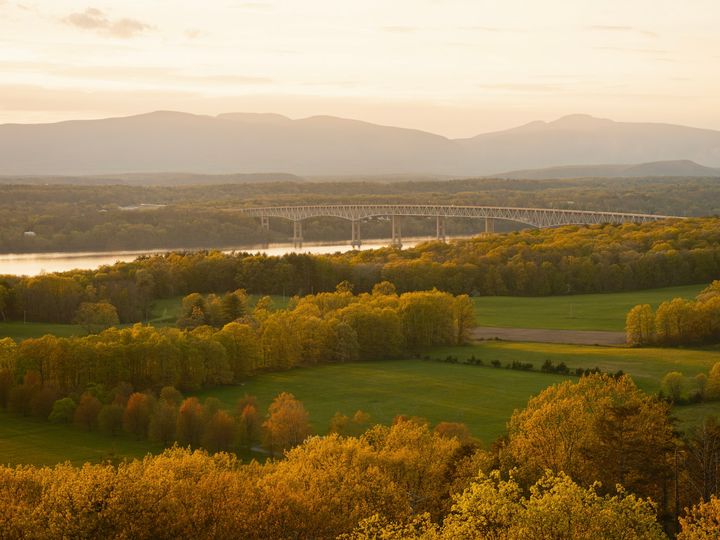 Sunset view over the Hudson River from the fire tower in Rhinebeck, New York.