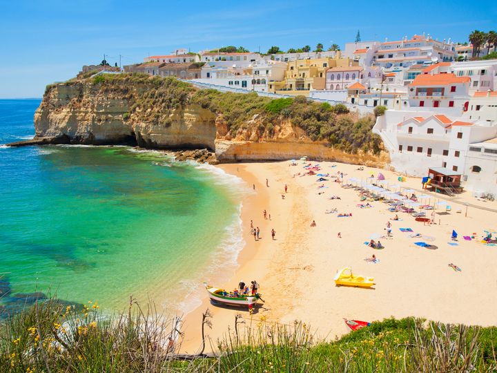A cove beach and small village in Algarve, Portugal.